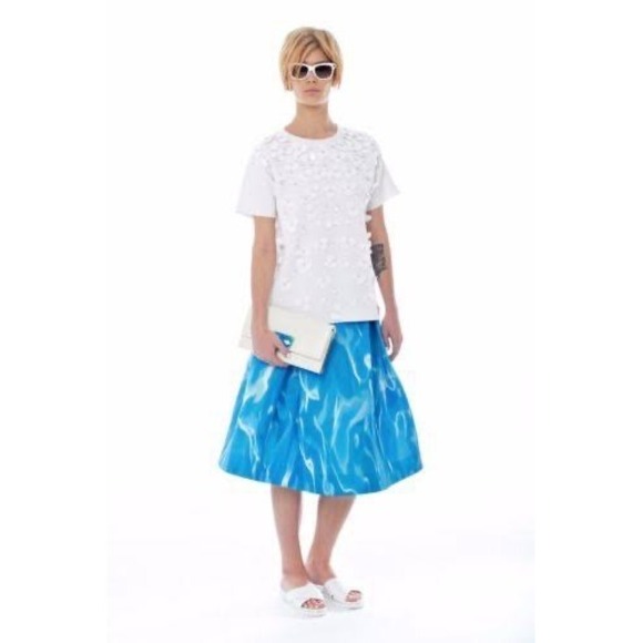 Kate Spade Madison Avenue Water Ripple Print Pleated A-Line Midi Skirt